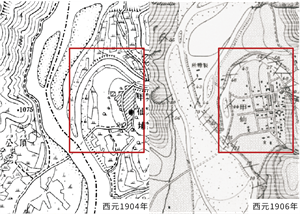 西元1904年與1906年甲仙區域發展對照圖