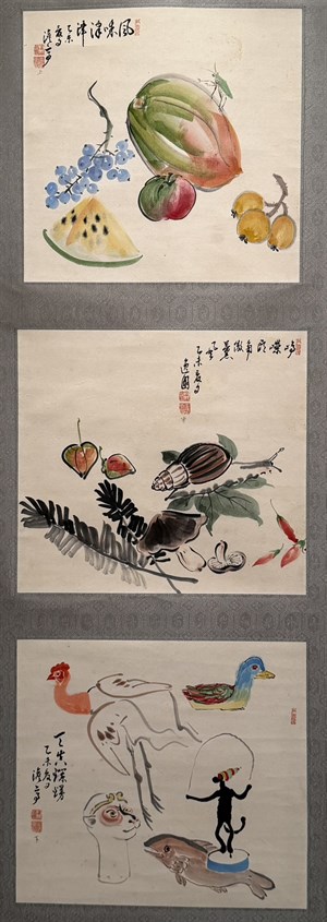 風味津津、崢嶸頭角、天真爛漫（生活三味斗方合裱）