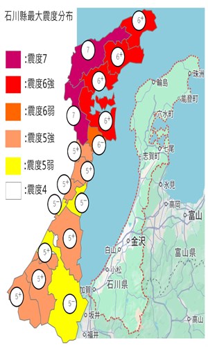 石川縣震度分布圖