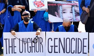 Uyghur genocide protest in China.