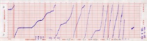 莫拉克颱風2009年8月7日上午9時~8日上午9時 臺灣南區氣象中心(臺南)虹吸式自記式雨量儀紀錄紙