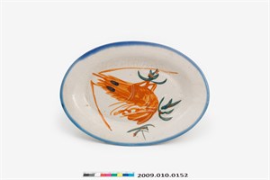  青花紅綠彩蝦紋盤