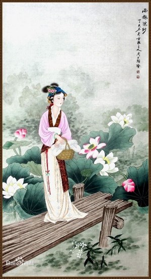 李白〈子夜吳歌·夏歌〉: 鏡湖三百里，菡萏發荷花。 五月西施採，人看隘若耶。