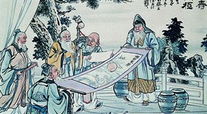 拜殿龍邊內牆前段壁畫裝飾「其壽無極」。