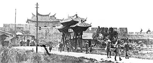 西元 1895 年日軍進入臺北城時北門外的景觀