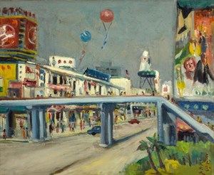 1969年呂基正繪製油畫作品《中華商場》