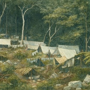 新竹隘勇線前進隊北浦部隊的宿營 AI重繪版