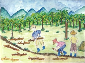 《水運木材》莊龍生繪